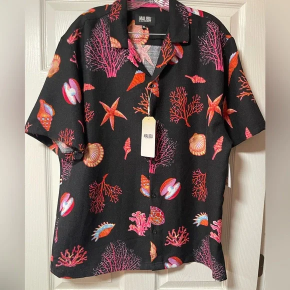 MALIBU by Drill Clothing Co. Sea Theme Short Sleeve Button-up Shirt Size XL - Picture 2 of 7